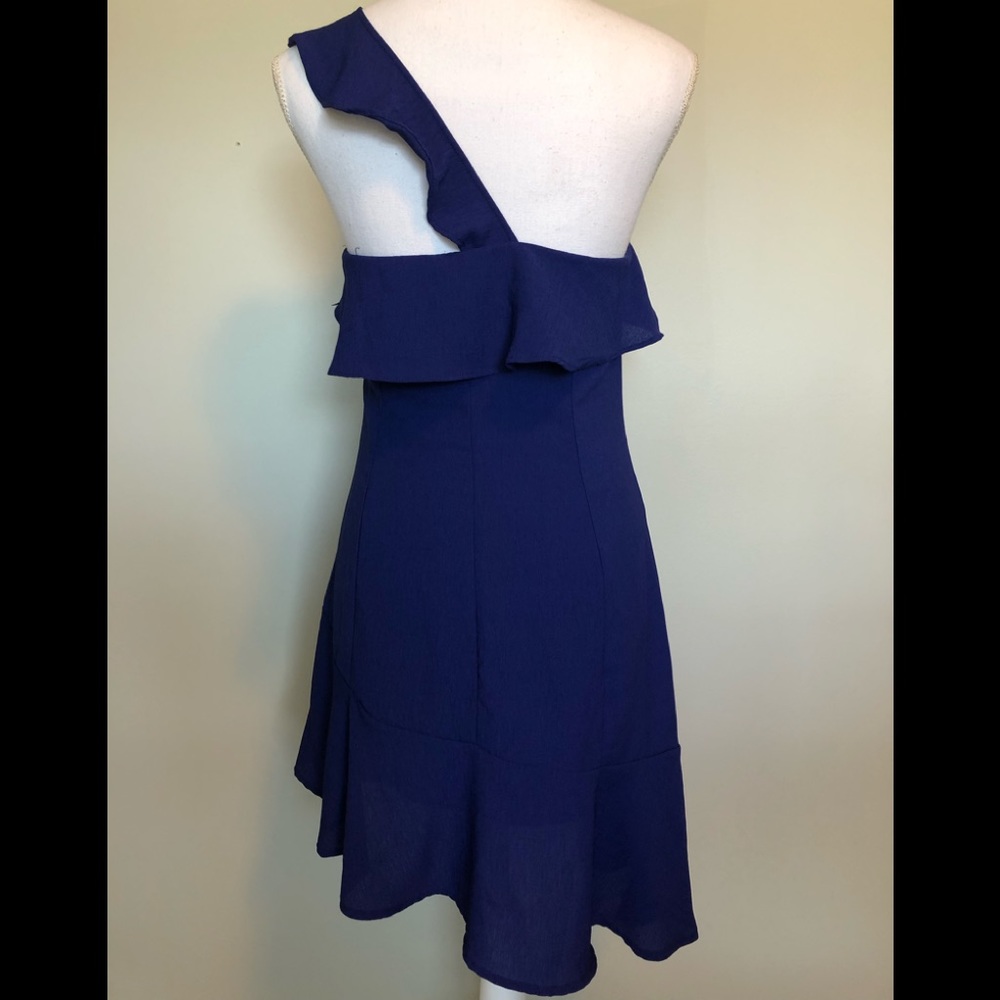 Lulu's Navy Blue One-Shoulder Ruffle Dress - Picture 3 of 4